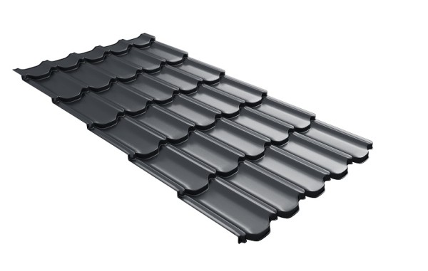 Металлочерепица квинта плюс с 3D резом 0,5 Satin RAL 7024 мокрый асфальт купить в Миассе