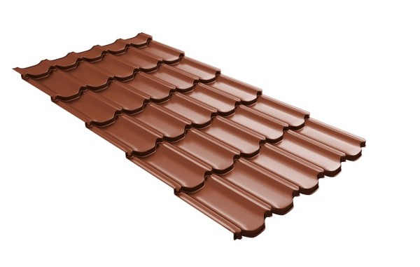Металлочерепица квинта плюс с 3D резом 0,5 Satin Мatt RAL 8004 терракота купить в Миассе