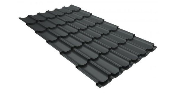 Металлочерепица квинта плюс 0,5 GreenCoat Pural RR 23 темно-серый (RAL 7024 мокрый асфальт) купить в Миассе
